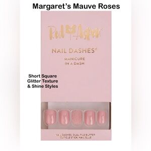 Red Aspen Nail Dashes in Margaret’s Mauve Roses, Short Square. NIB